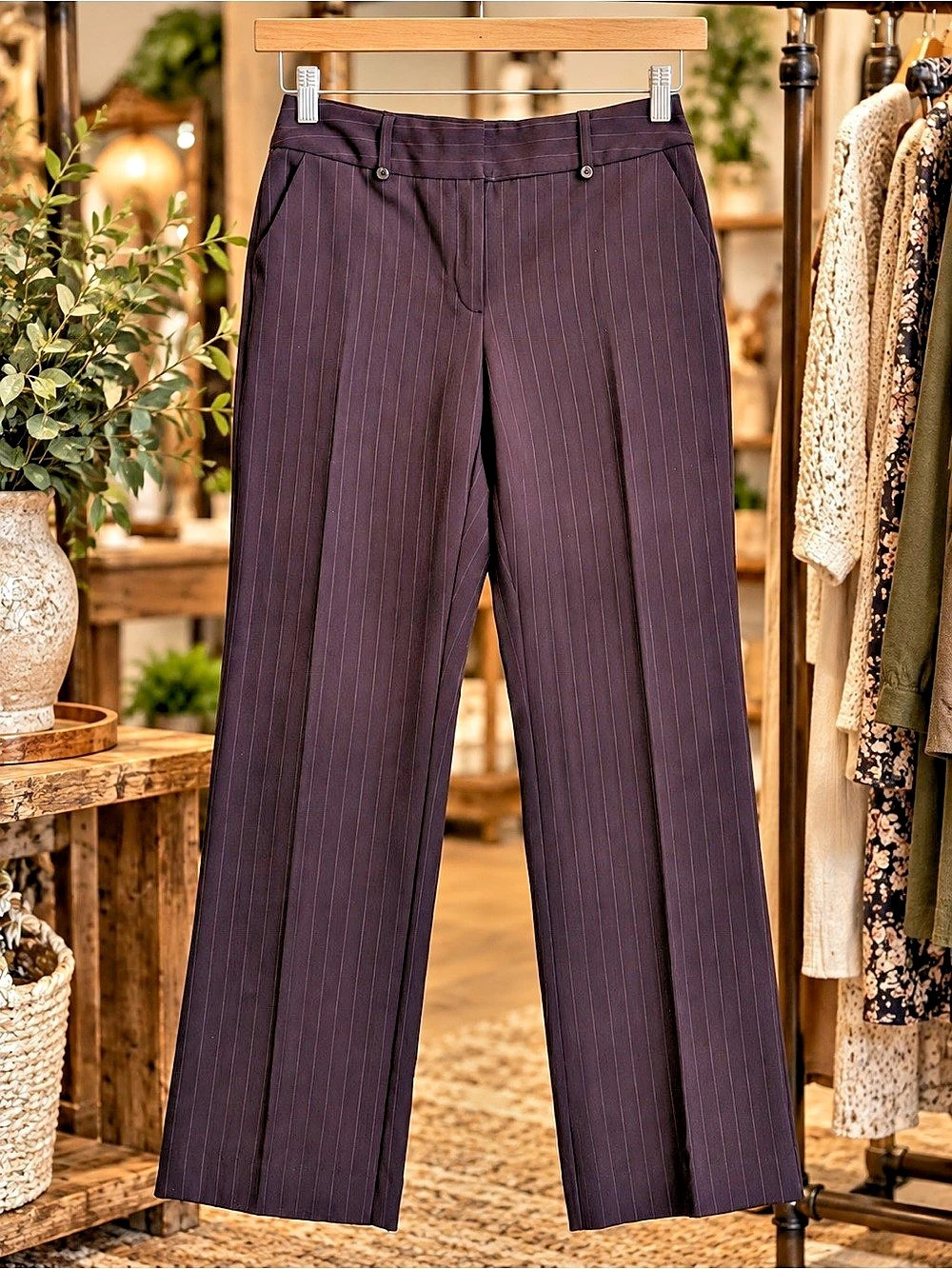 George Stretch Brown Pinstripe Trousers Like New